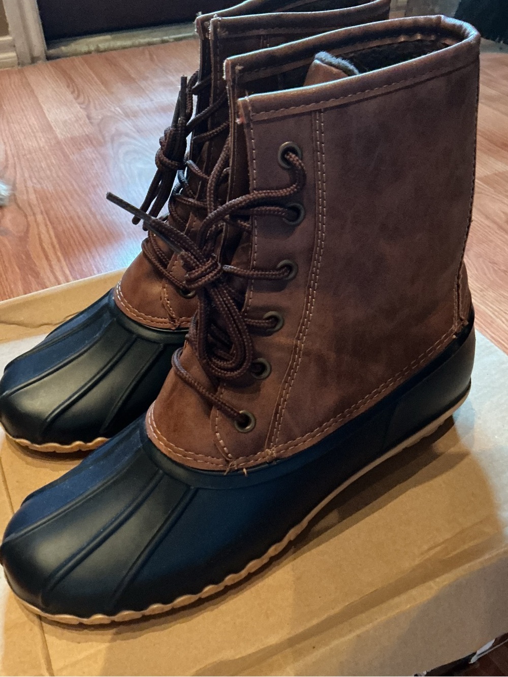Weatherproof Brown and Black Lace-Up Rain & Snow Boots